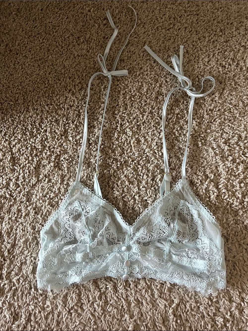 Never Worn Sheer Lace Bralette in Light Mint with Adjustable Straps